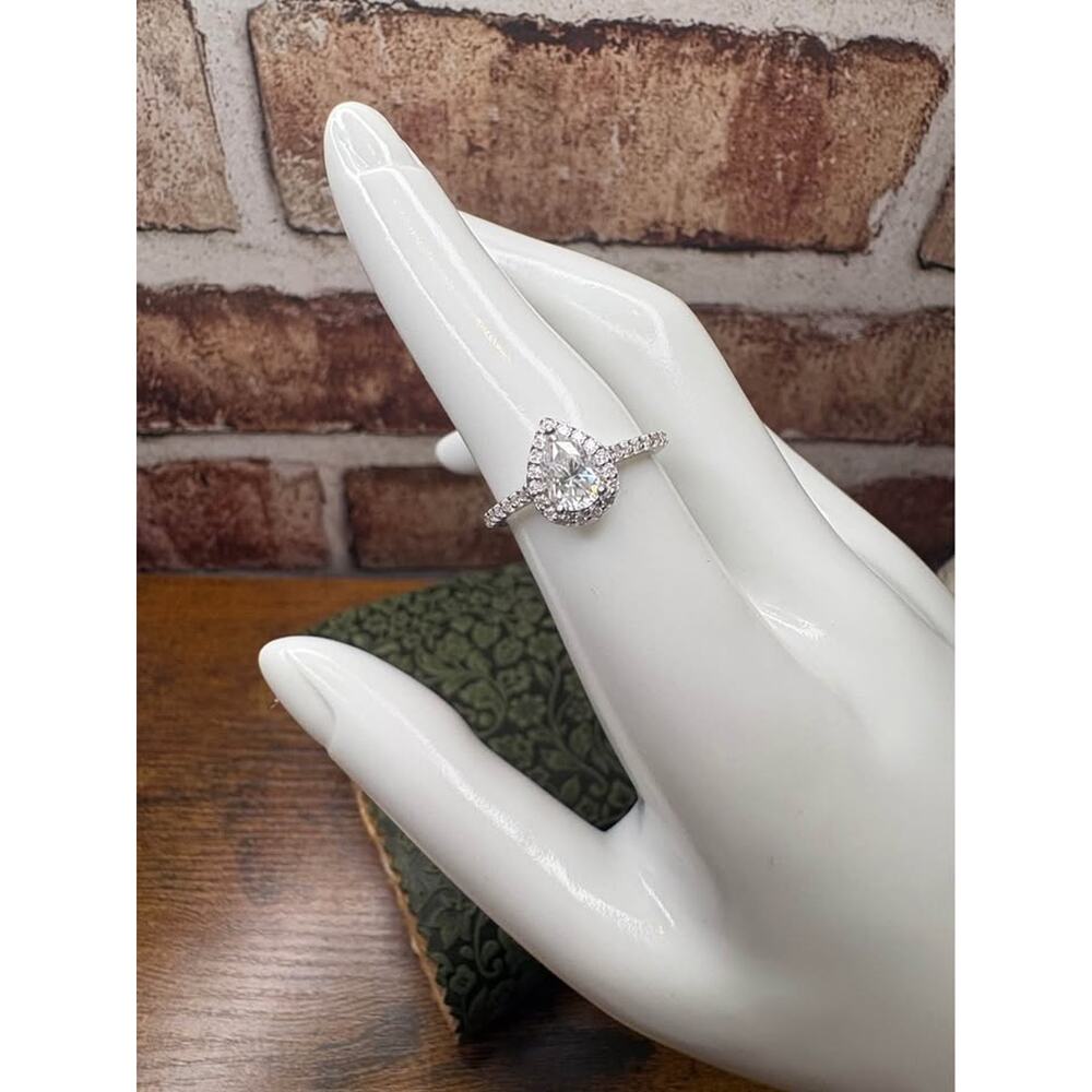Size 7 - 1.43 CTW Pear Cut Halo Moissanite Ring in 925 Sterling Silver